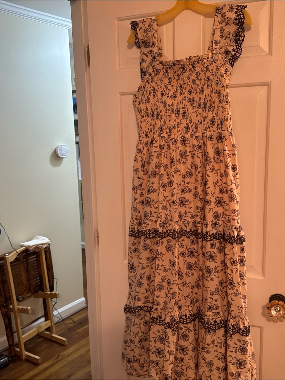 Haute Hippie Cream Maxi Dress with Navy Floral Print